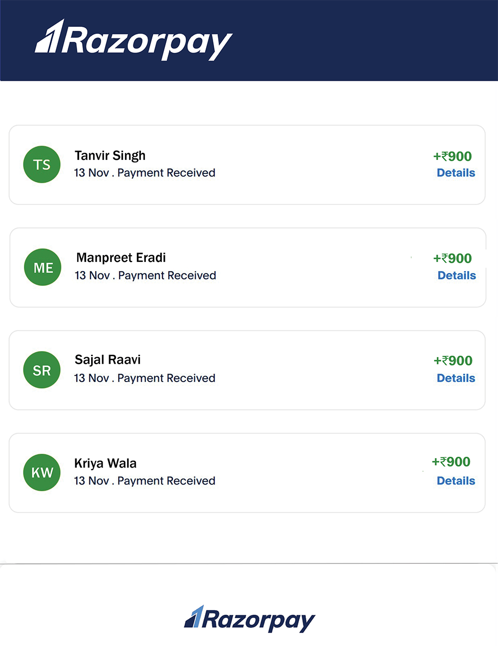 Razorpay payments to host